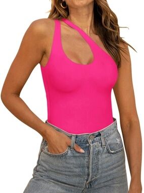 ReoRia Hot Pink Asymmetric One-Shoulder Bodysuit